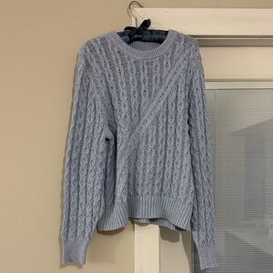 Christian Siriano Light Blue Cable-Knit Crewneck Sweater